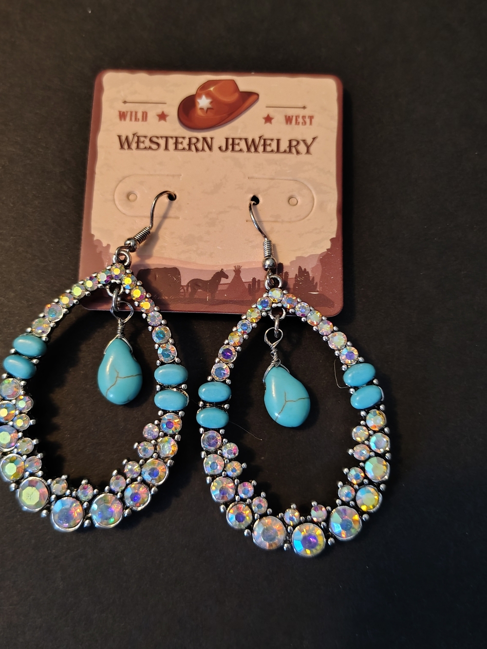 Turquoise Teardrop Crystal Hoop Earrings